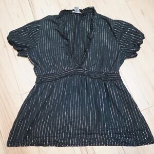 Full Tilt Black Metallic Lurex Stripe Peplum Blouse Y2K Going Out Coquette L